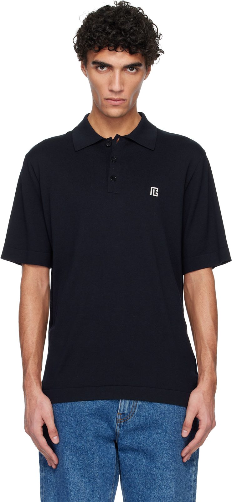 Navy Embroidered Cotton Polo 261251M212008