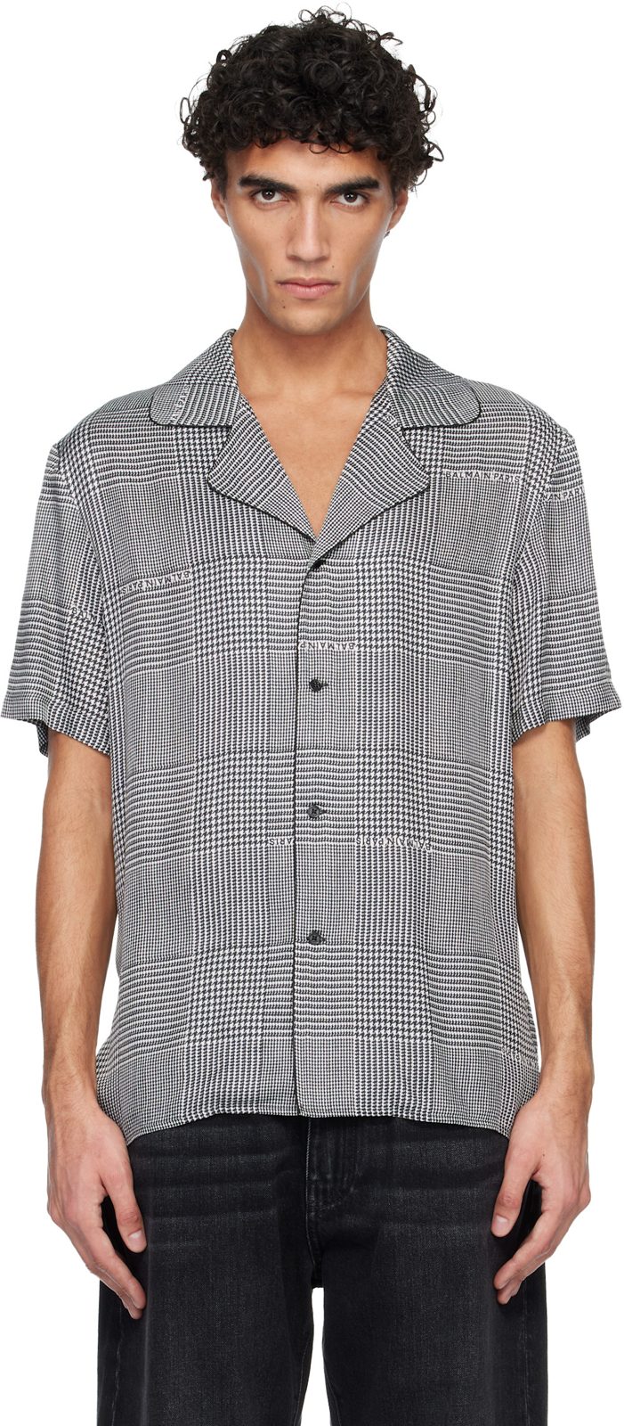 Black & White Pyjama Printed Prince of Wales Shirt 261251M192009
