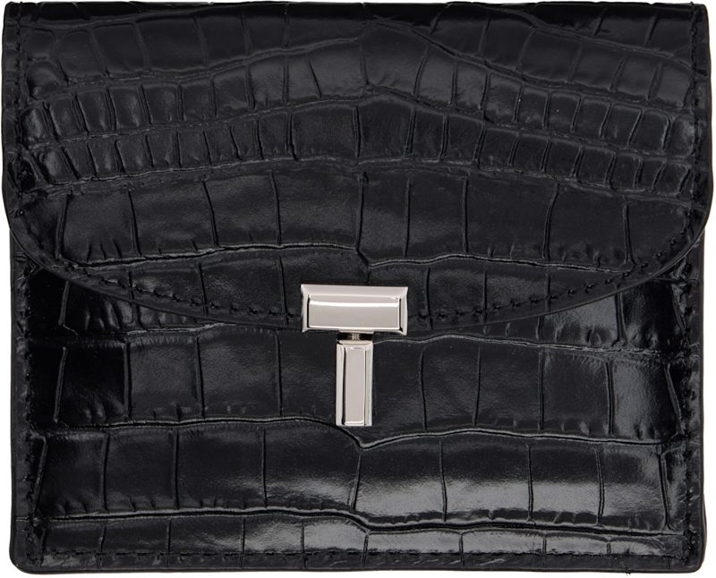 TOTEME Black T-Lock CROCO-EM[보스]ED Card Holder 261771F037003