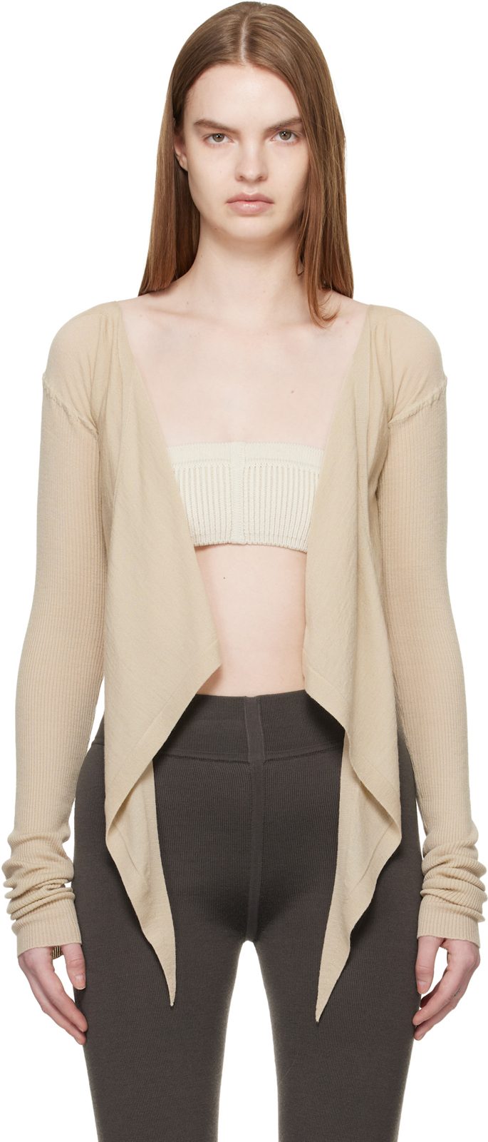 Beige Temple Crop Wrap Top 261232F110043