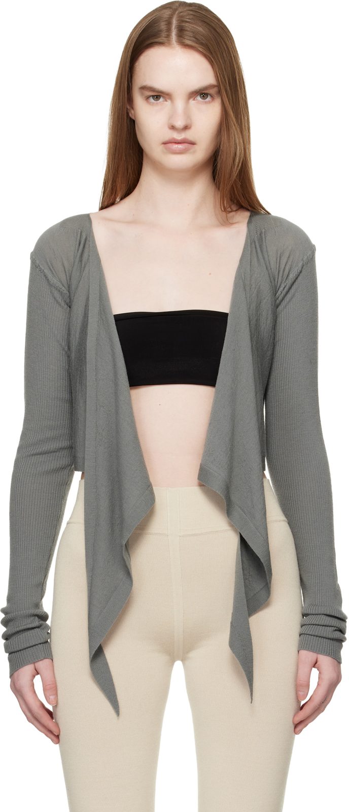 Khaki Temple Crop Wrap Top 261232F110045