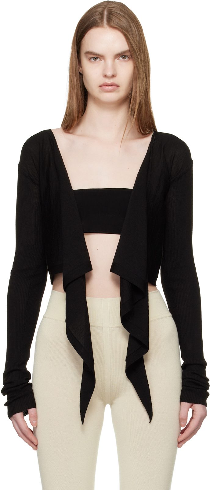 Black Temple Crop Wrap Top 261232F110042