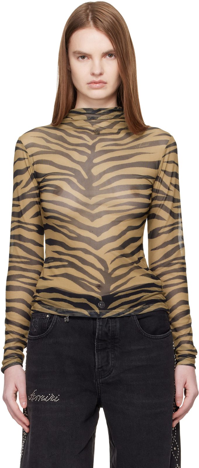 Tan Zebra Long Sleeve T-shirt 261886F110001