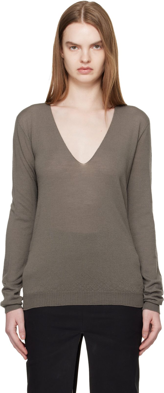 Gray Temple V Neck Pull Sweater 261232F100007