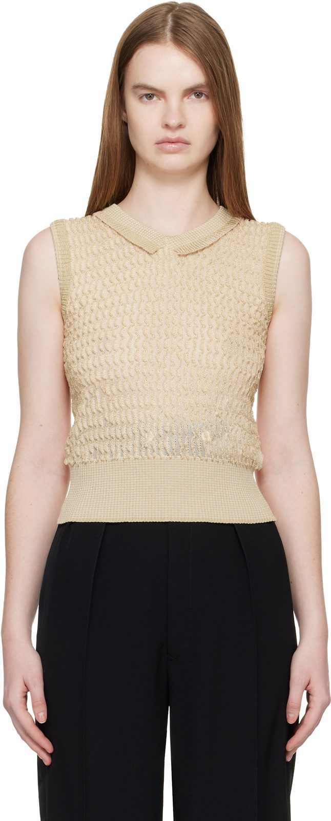 Pink & Beige Scalloped Vest 261168F100003