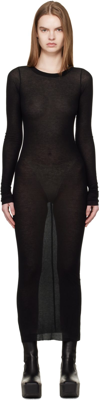 Black Temple Rib LS Midi Dress 261232F054014