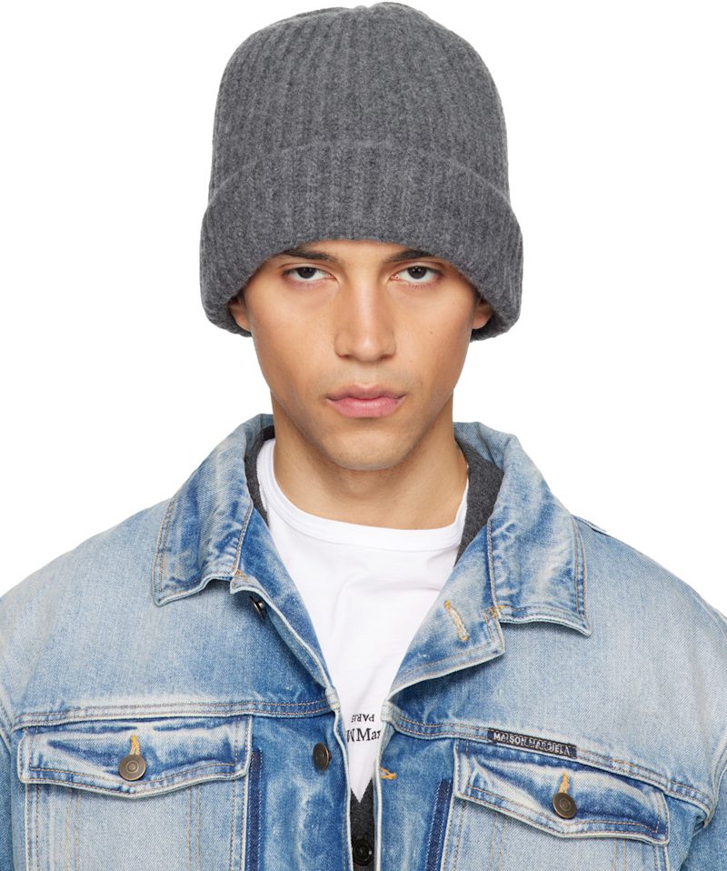 Gray Ribbed Beanie 261168M138003
