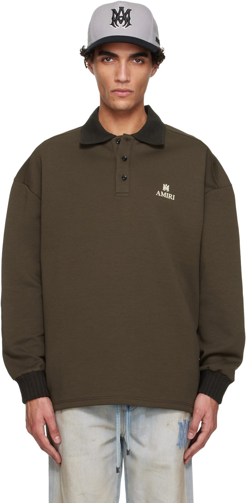 Brown MA Oversized Long Sleeve Polo 261886M212001