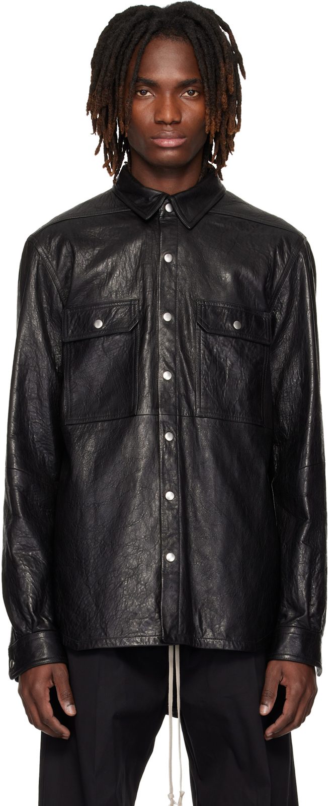 Black Temple Lambskin Outershirt 261232M181010