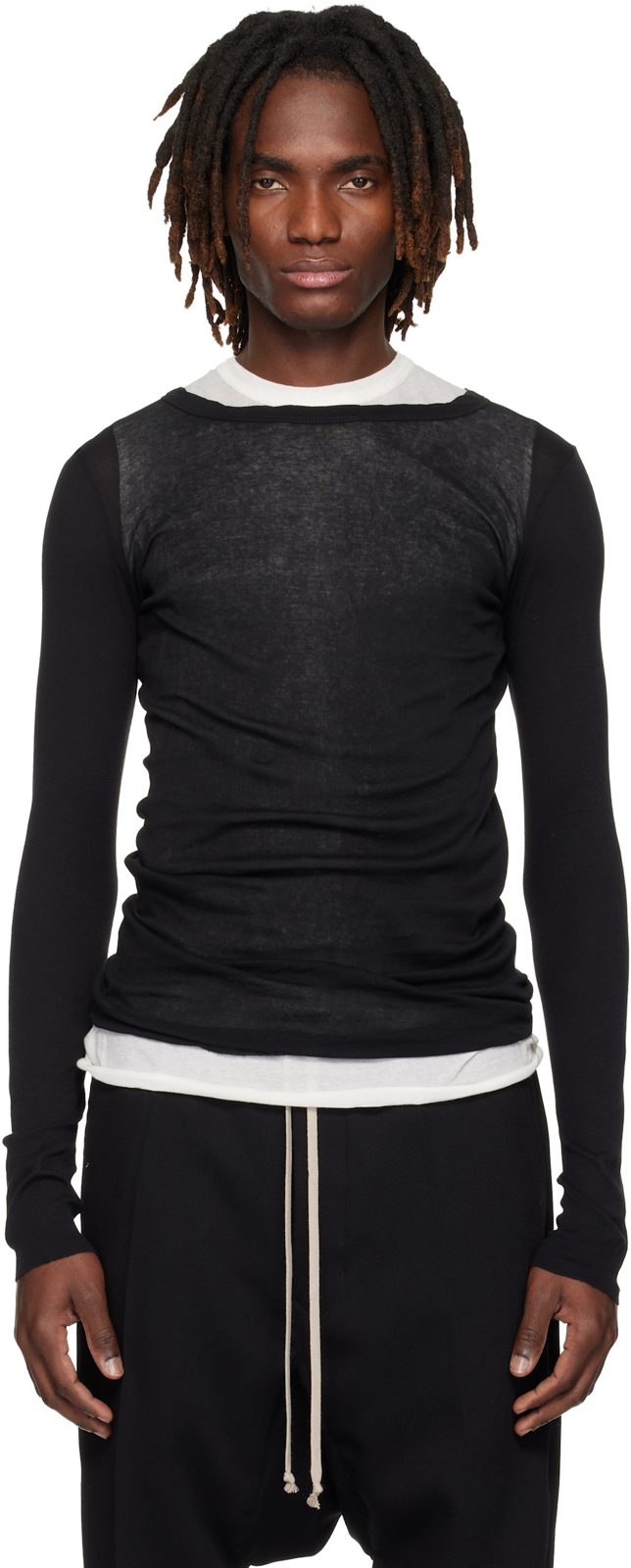 Black Temple Rib LS T-shirt 261232M213041