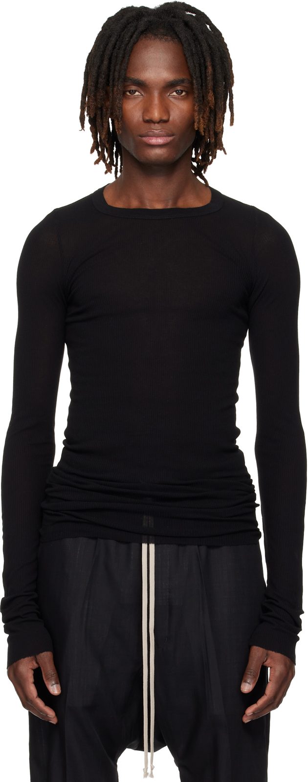 Black Temple Rib LS T-shirt 261232M213035