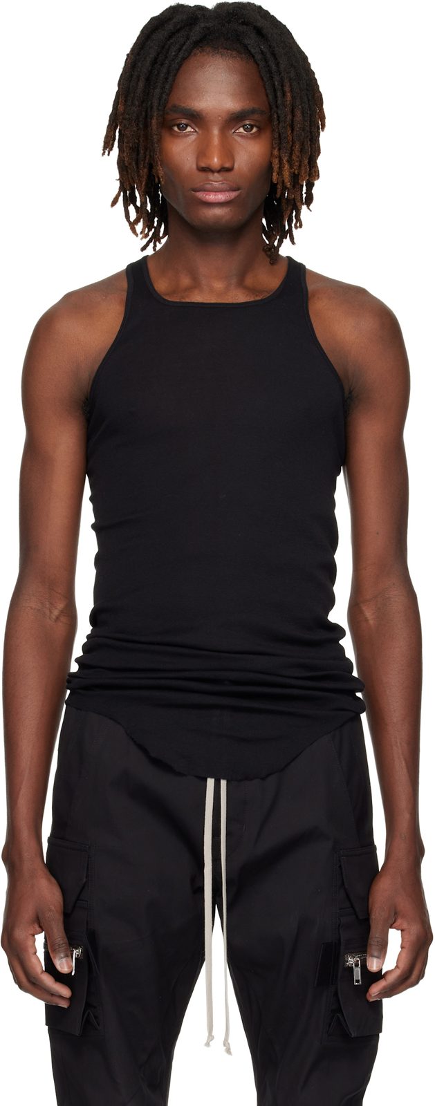 Black Temple Basic Rib Tank Top 261232M214010