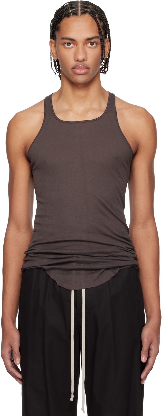 Brown Temple Basic Rib Tank Top 261232M214005