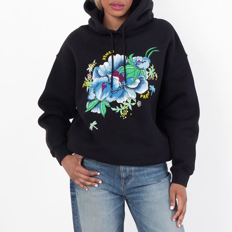 Peonies Embroidered Oversized Cotton Hoodie