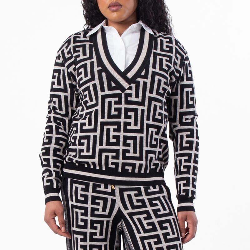 V Neck Monogram Wool Cardigan