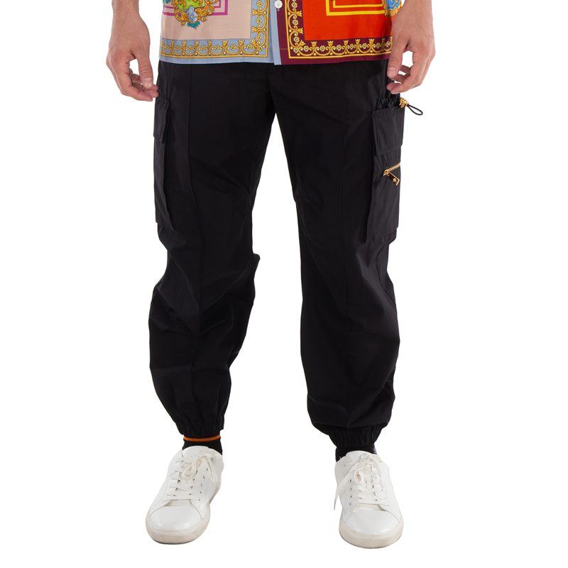 Mens Black Slim-Cut Cargo Trousers