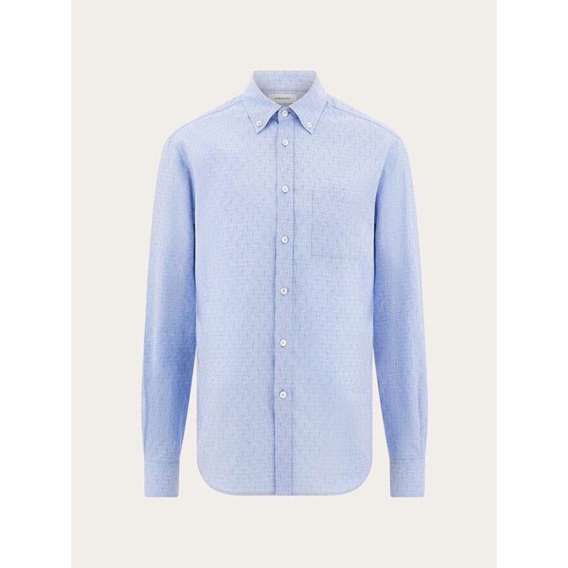 Mens Blue Oxford Cotton Monogram Shirt