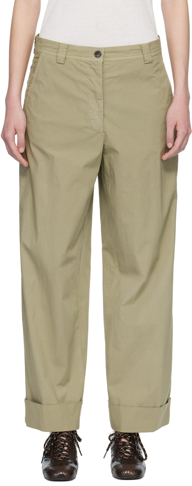 Beige Stretch Cotton Trousers 261358F087001