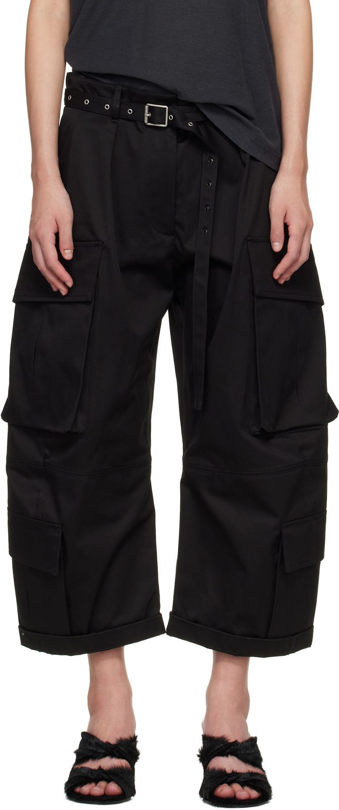 Black Twill Cargo Trousers 261129F087005