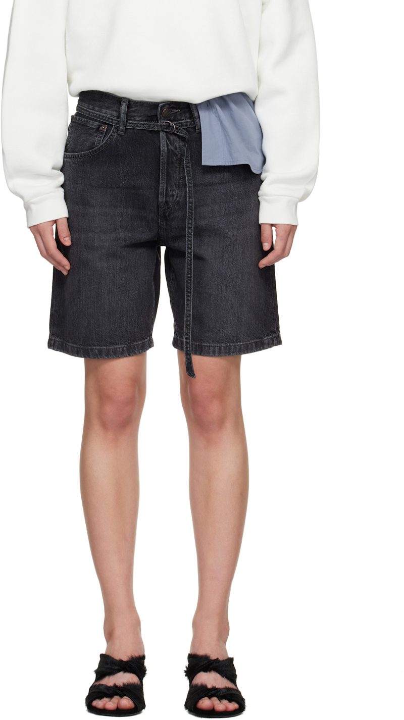 Black Loose Fit Denim Shorts 261129F088013