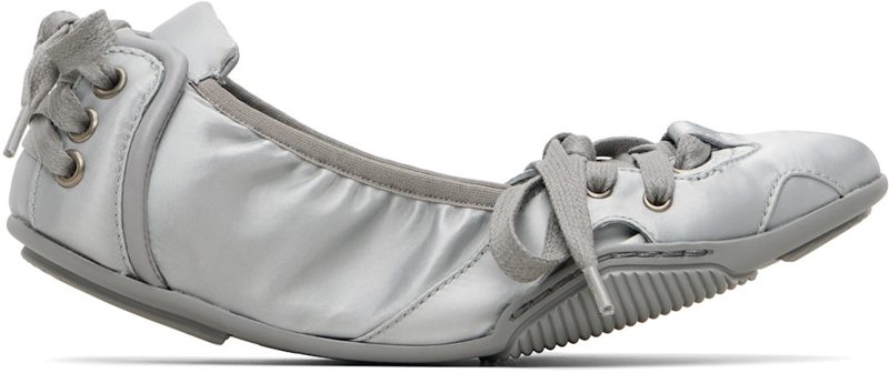 Gray Lace-Up Satin Sneakers 261129F128004