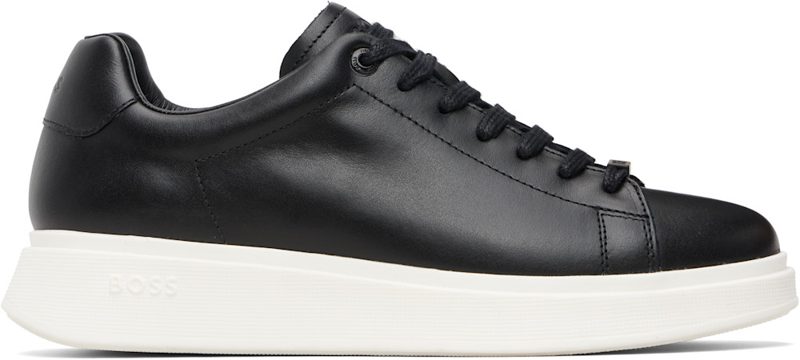 Black Rubber-Outsole Leather Sneakers 261085M237059