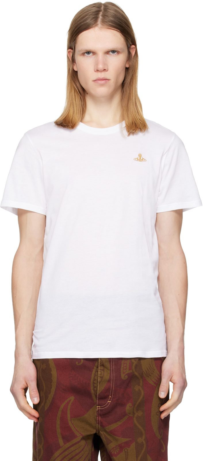 White Embroidered Logo T-shirt 261314M213048