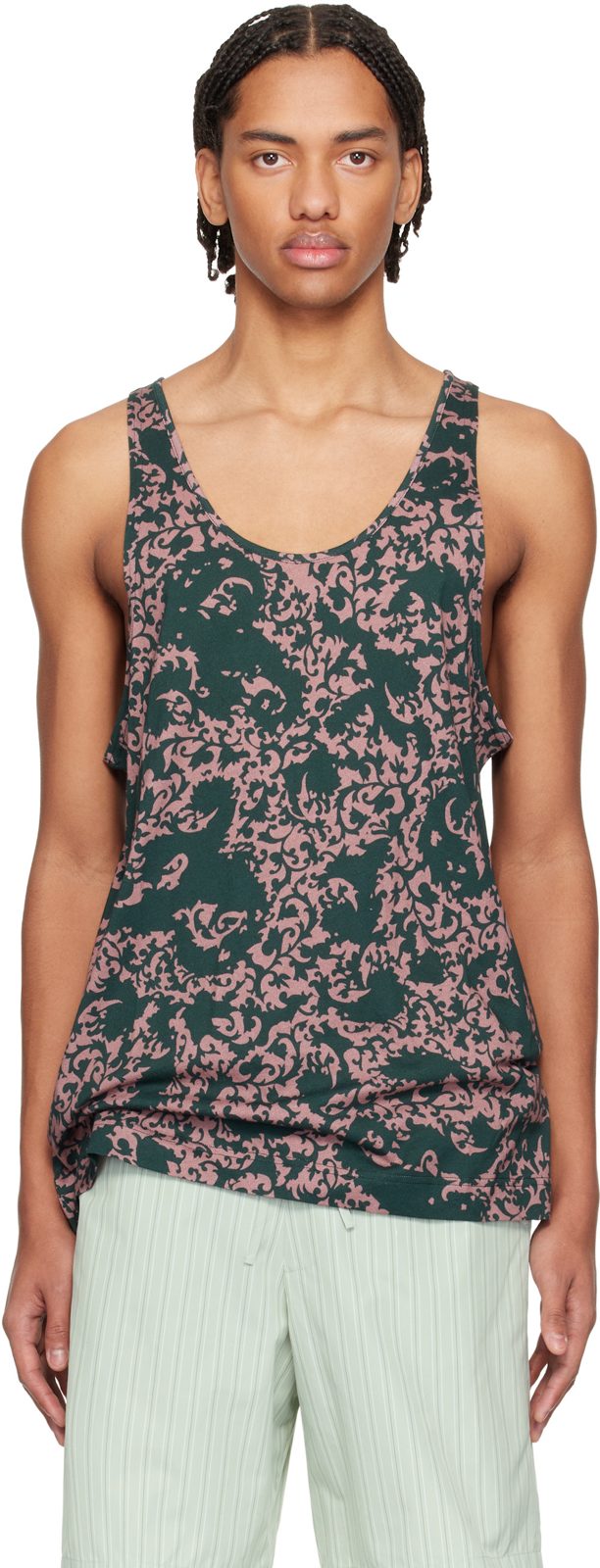 Green & Pink Floral Tank Top 261358M214014