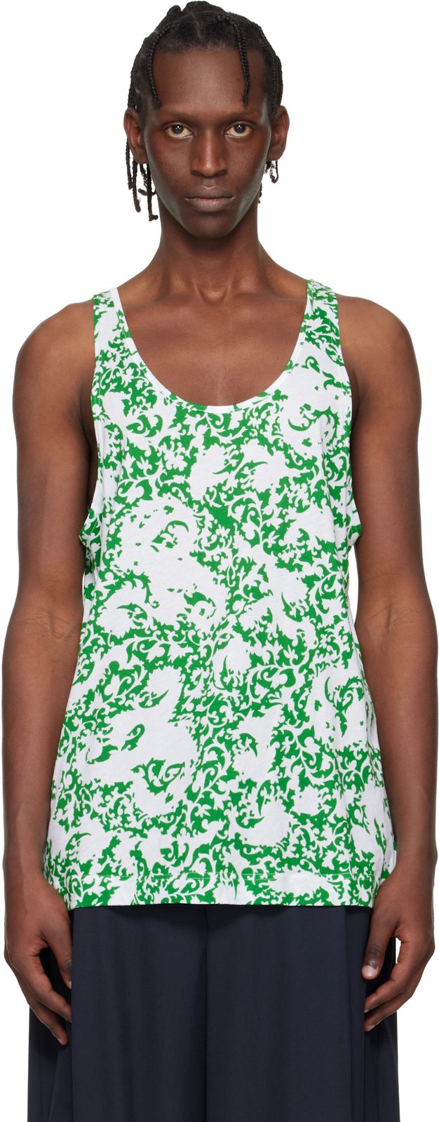 Green & White Floral Tank Top 261358M214013