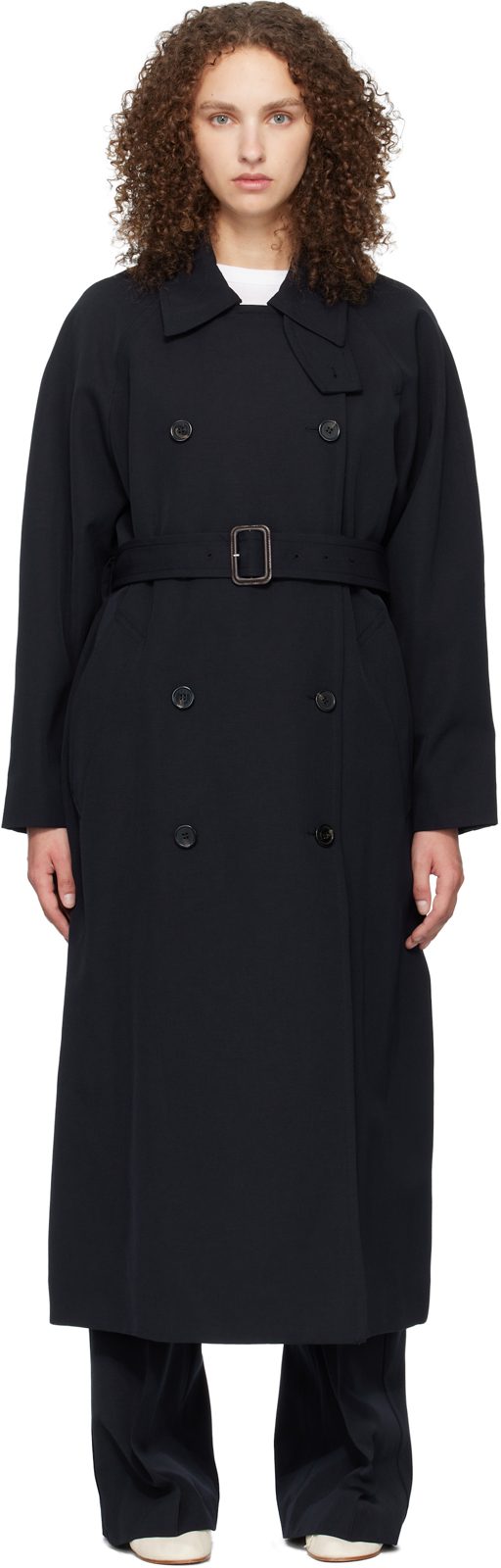 Navy Belted Trench Coat 261252F067000