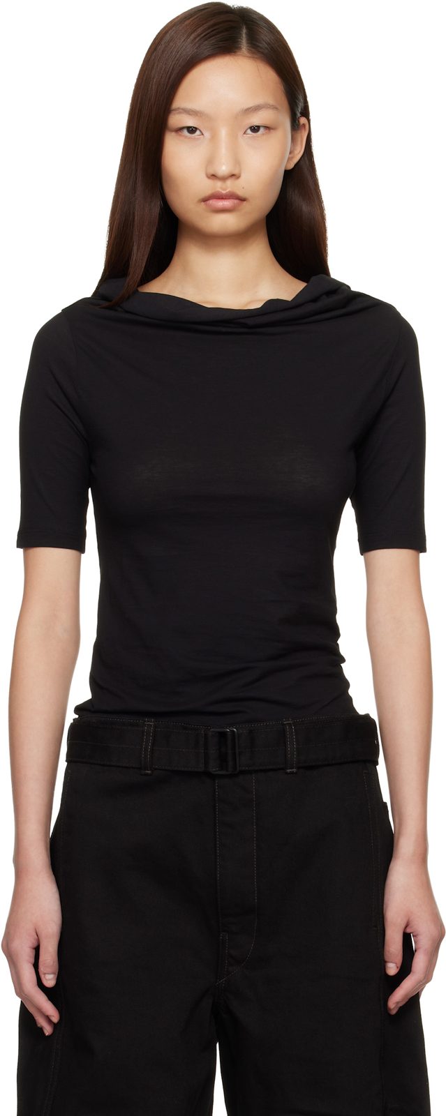 Black Short Sleeve Twisted T-shirt 261646F110000