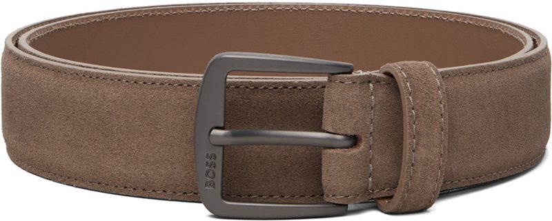 Beige Logo Buckle Suede Belt 261085M131026