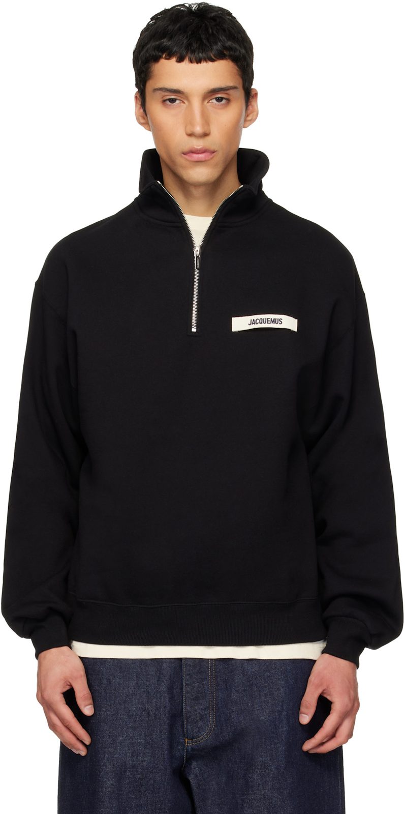 Black La Croisiere The Gros Grain zipped-rollneck Sweatshirt 261553M202012