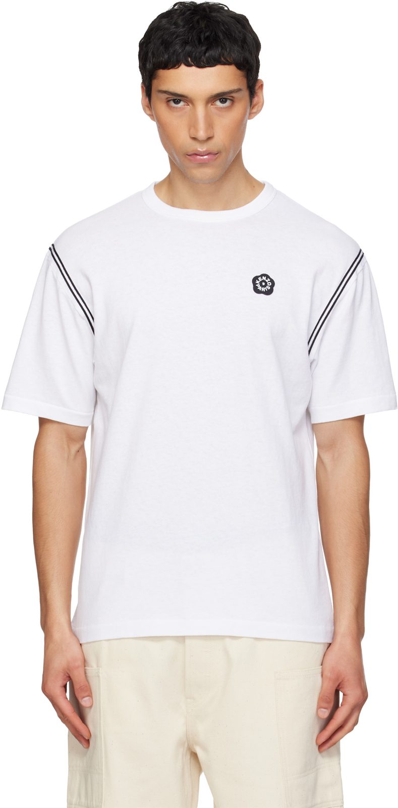 White [겐조] Paris Boke Flower 2.0 Embroidered T-shirt 261387M213007