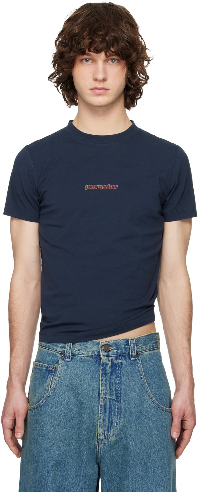 Navy Pornstar Fitted T-shirt 261669M213036