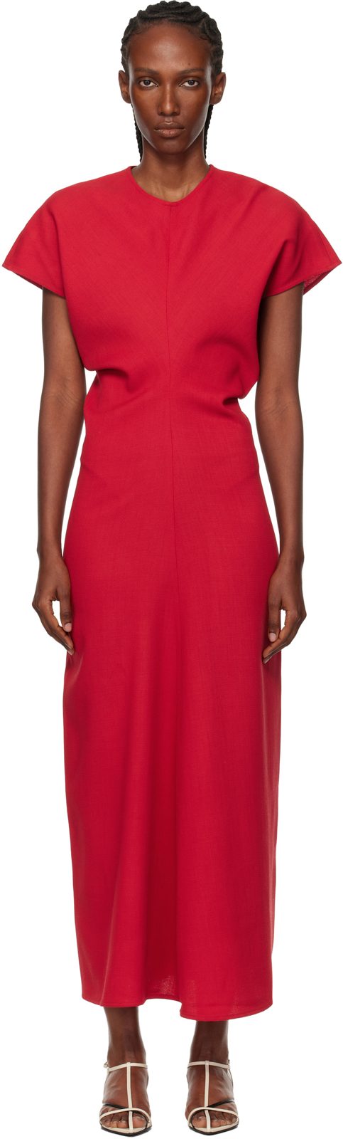TOTEME Red Slouch Waist Wool Maxi Dress 261771F054001