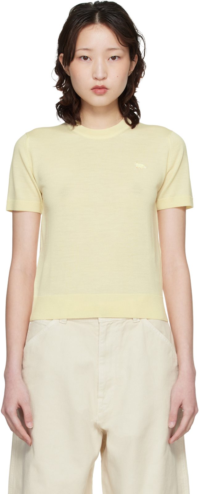 Maison Kitsune Yellow Baby Fox Fine Merino Sweater 261389F096005