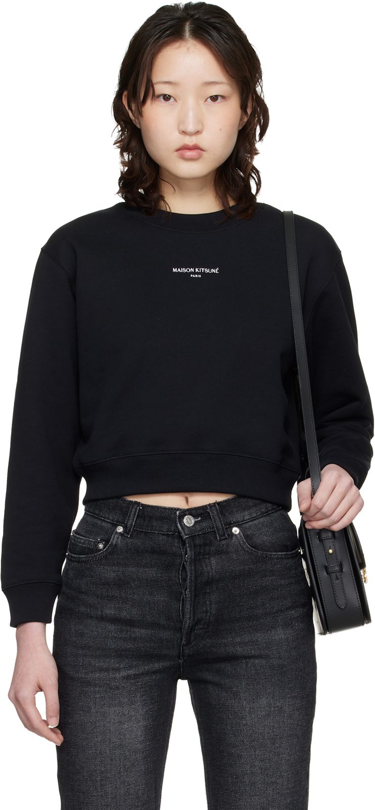 Black Maison Kitsune Paris Cropped Sweatshirt 261389F098008