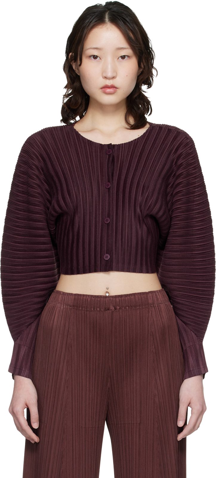 Pleats PLEASE [이세이 미야케] Burgundy Rib January Cardigan 261941F095016
