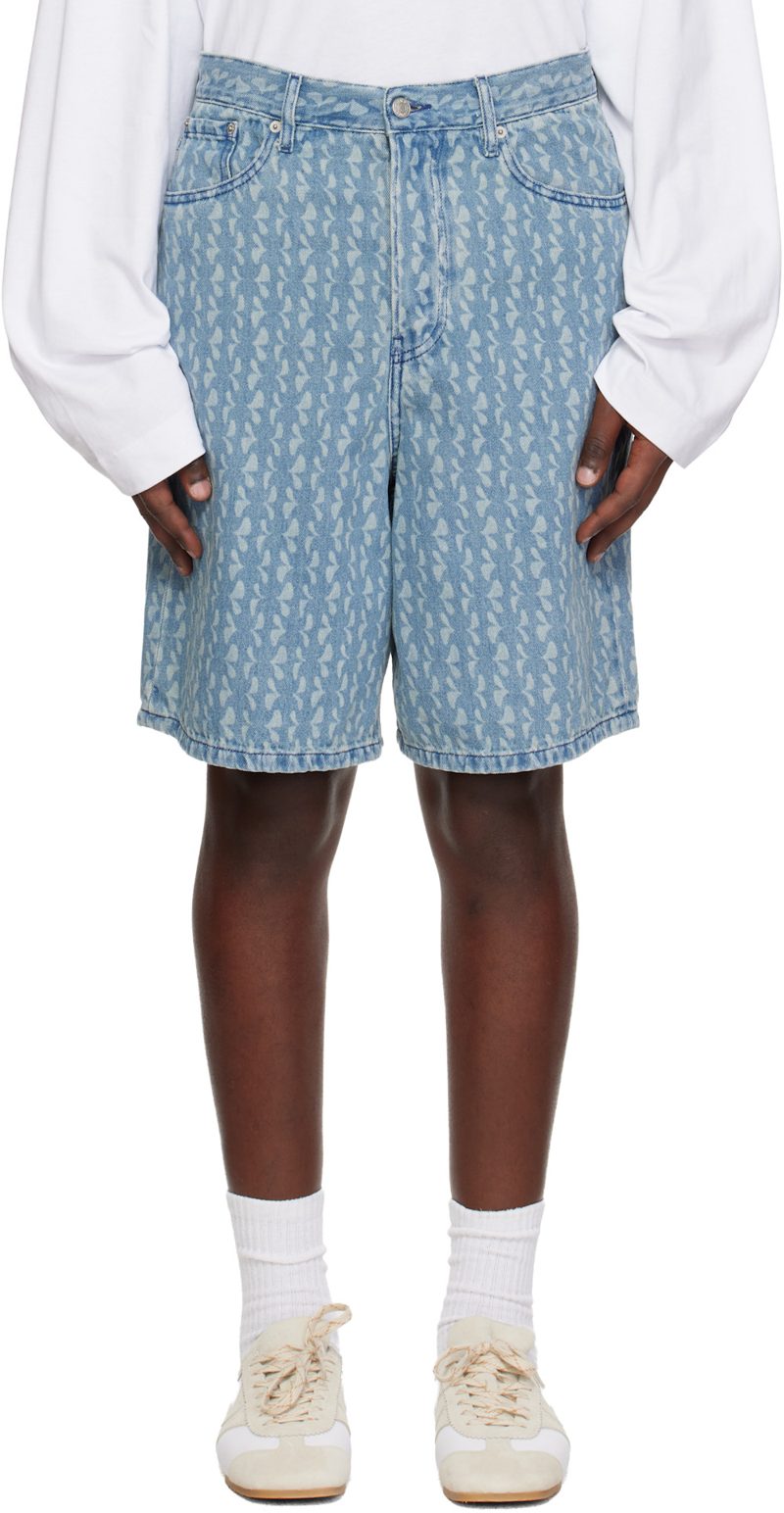 Blue Faded Denim Shorts 261358M193019