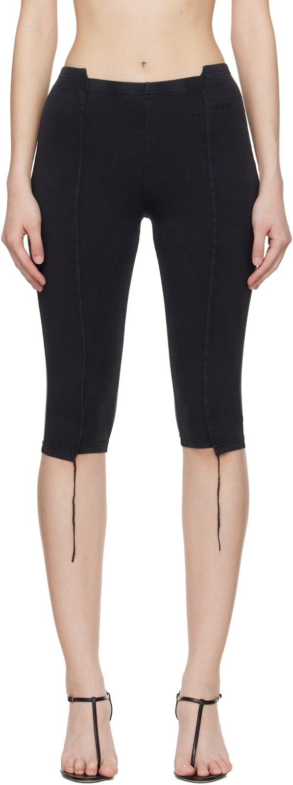 Black Cut-Up Capri Trousers 261669F087001