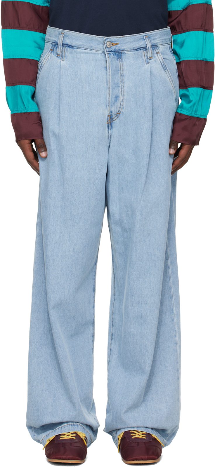 Blue Pleated Jeans 261358M186000