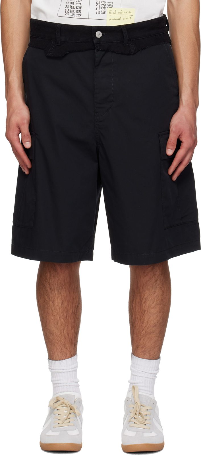 Black Raw Edge Cargo Shorts 261188M193012