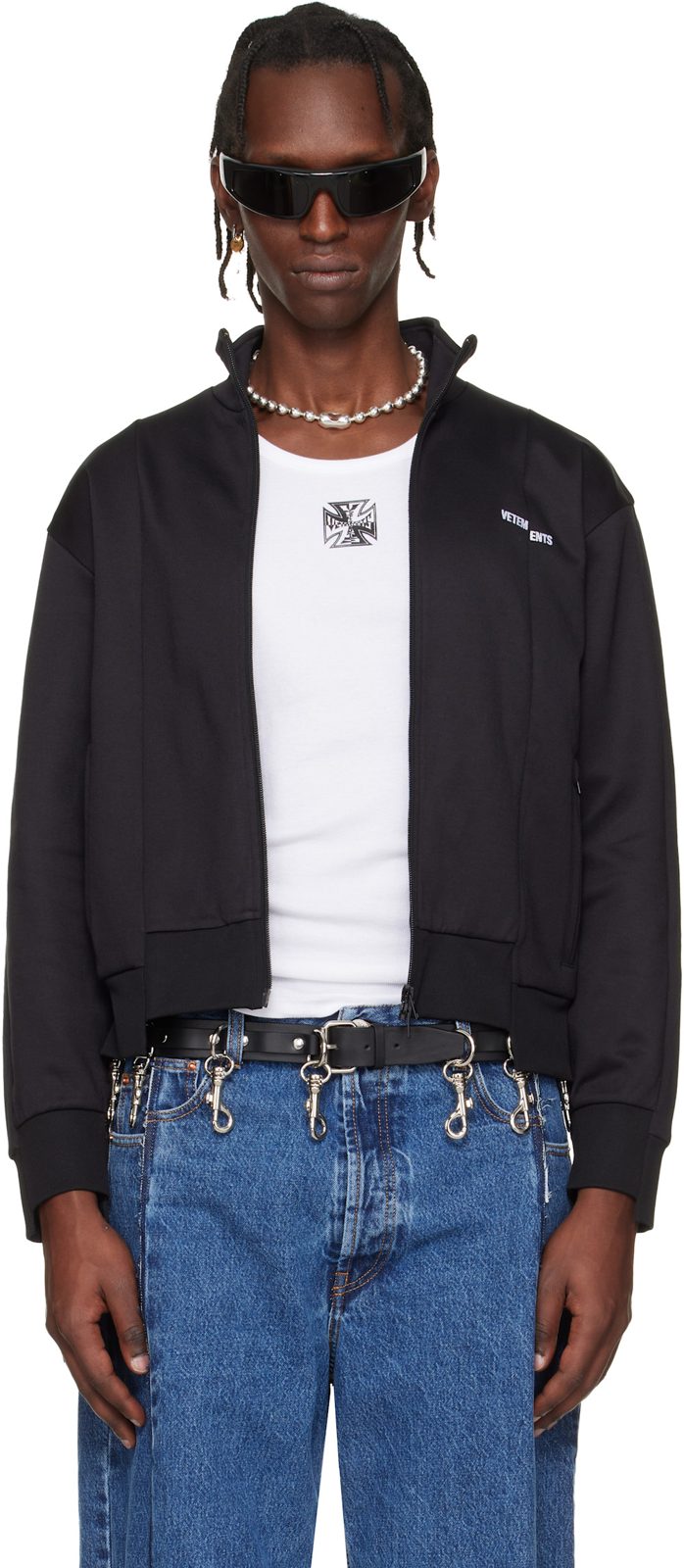 Black Cut-Up Athletic Zip-Up Track Jacket 261669M202028