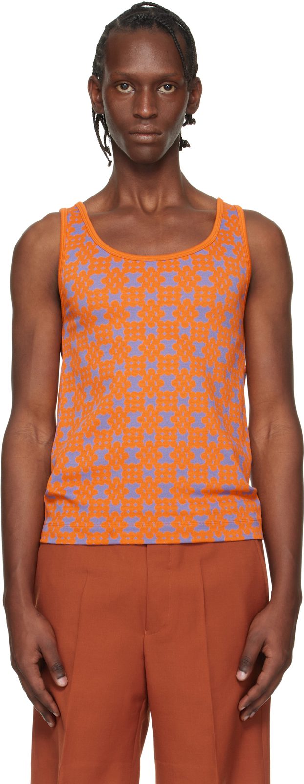 Orange & Purple Jacquard Tank Top 261358M214009