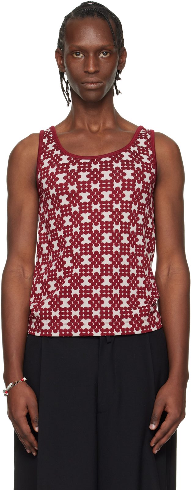 오프화이트 & Red Jacquard Tank Top 261358M214008