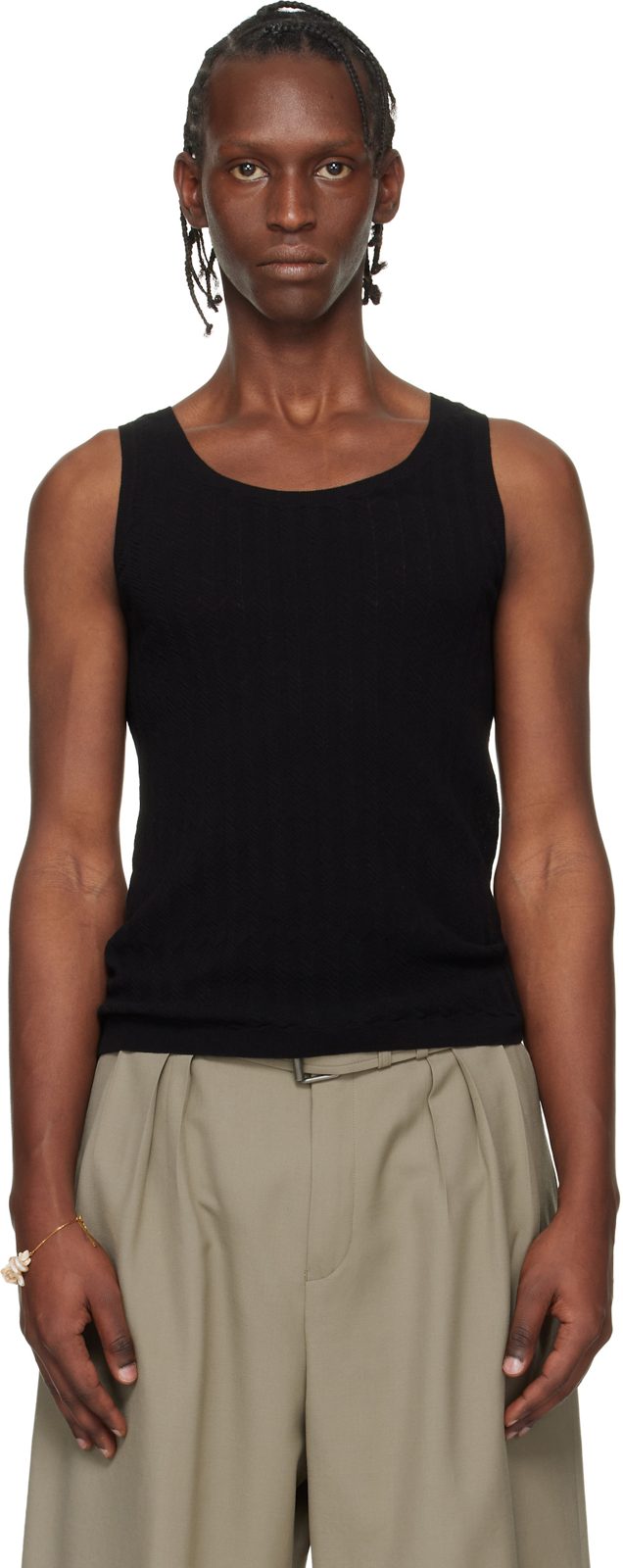 Black Rib-Knit Tank Top 261358M214002