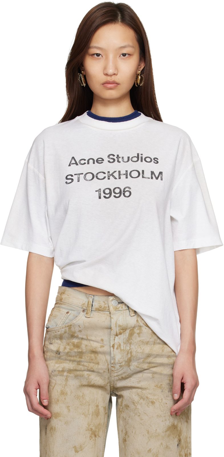 White Relaxed Fit Logo T-shirt 261129F110046
