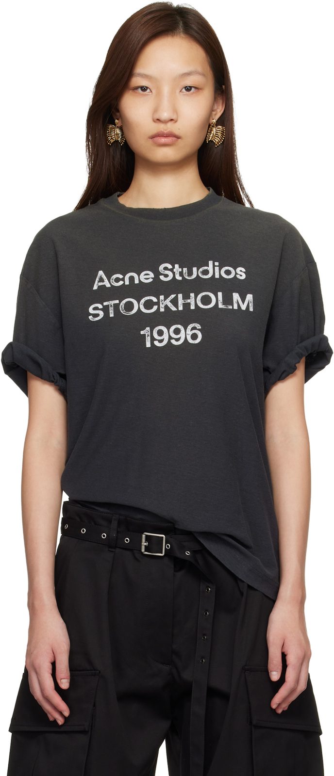 Black Relaxed Fit Logo T-shirt 261129F110047