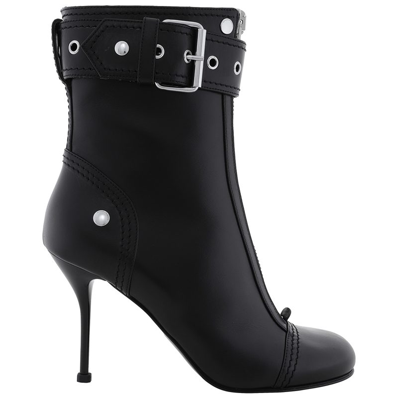 Alexander McQueen Open Box - Black Buckle-Detail Heeled Ankle Boots